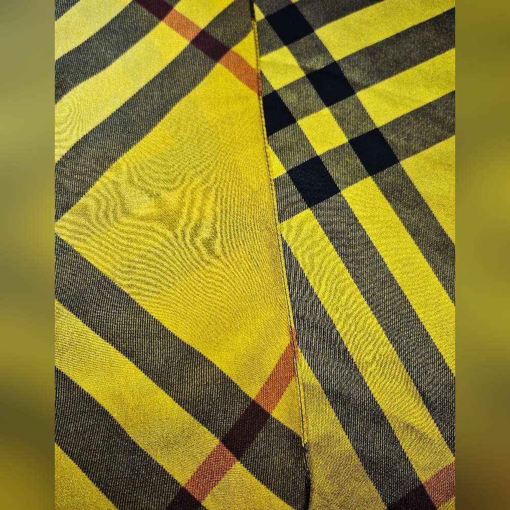 Burberry Yellow Plaid Silk Scarf with Black and Red Accents - Picture 7 of 11